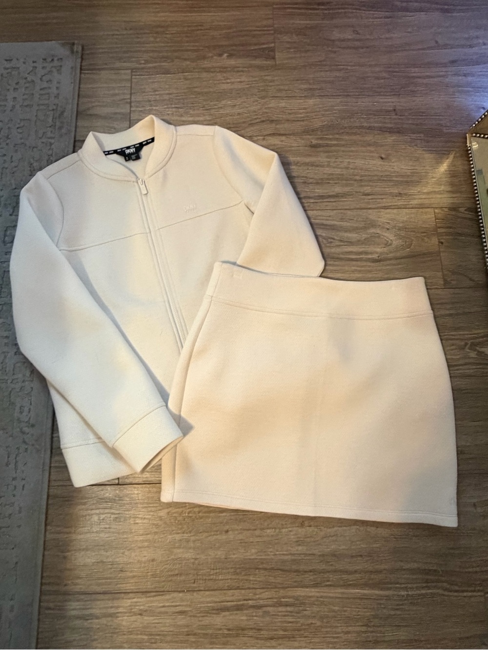 Dkny Cream Zip Jacket and Mini Skirt Set